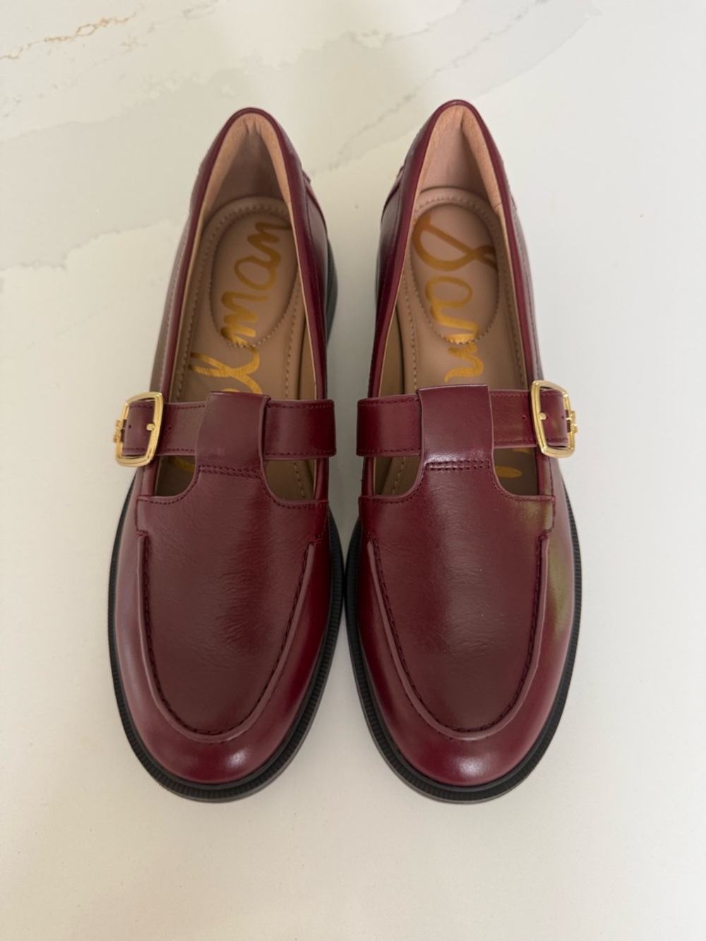 NWT Sam Edelman Elaina T-Strap Buckle Loafer French Merlot Leather